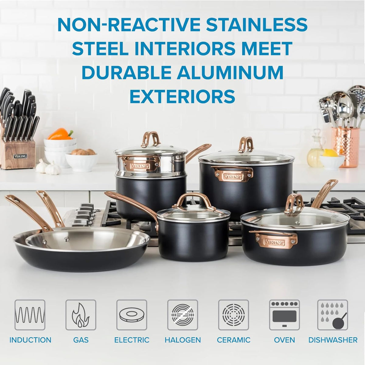 11 piece 3-Ply Black Copper Cookware Set with Glass Lids H52013