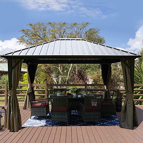 10'x12' Hardtop Metal Gazebo with Sidewalls Curtains D6561