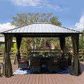 10'x12' Hardtop Metal Gazebo with Sidewalls Curtains D6561