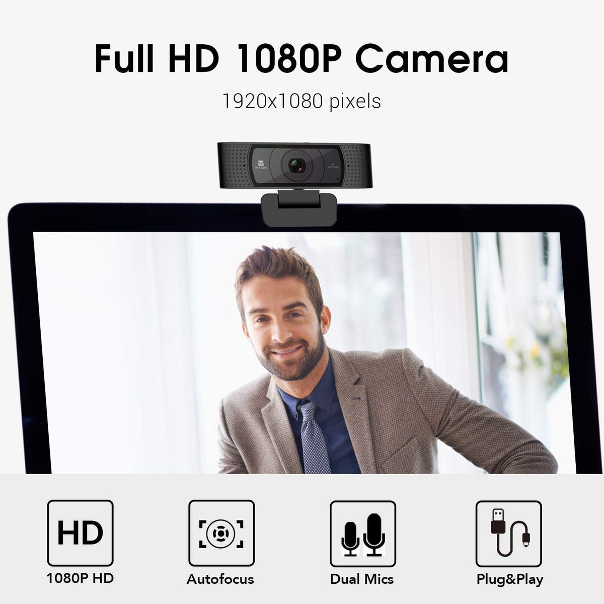1080P Webcam with Microphone & Cover Slide R34568