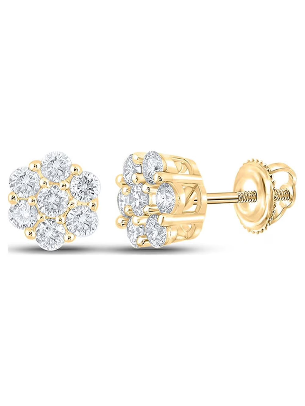 10kt Yellow Gold Mens Diamond Flower Cluster Earrings 3/4 Cttw W6557