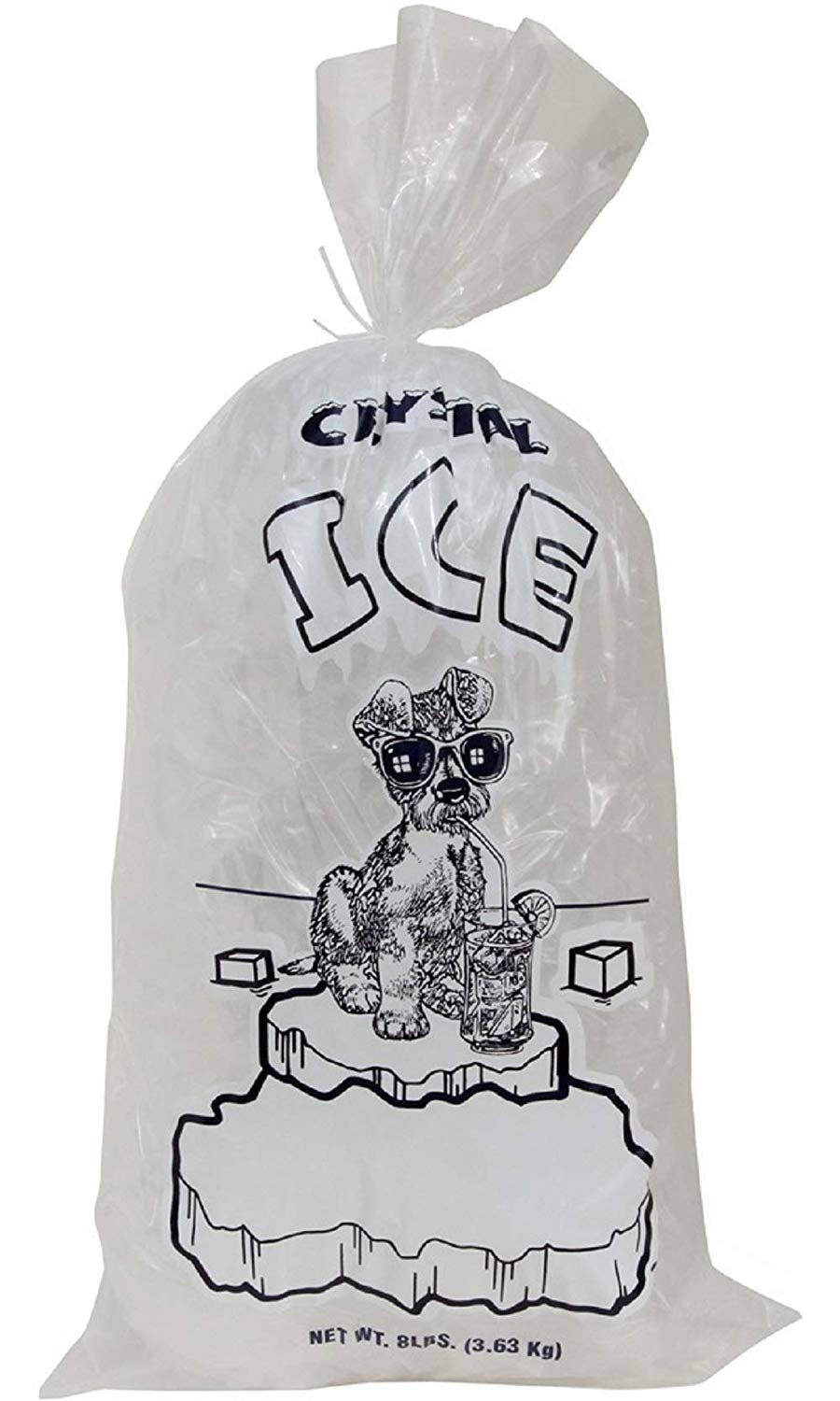 1000 Pack Crystal Ice Printed Drawstring Ice Bags 11x22 x 22x22 / 1.5 Mil / 10 lbs D484