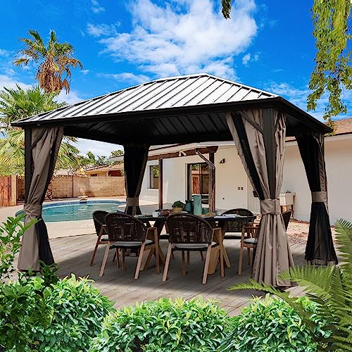 10'x12' Hardtop Metal Gazebo with Sidewalls Curtains D6561