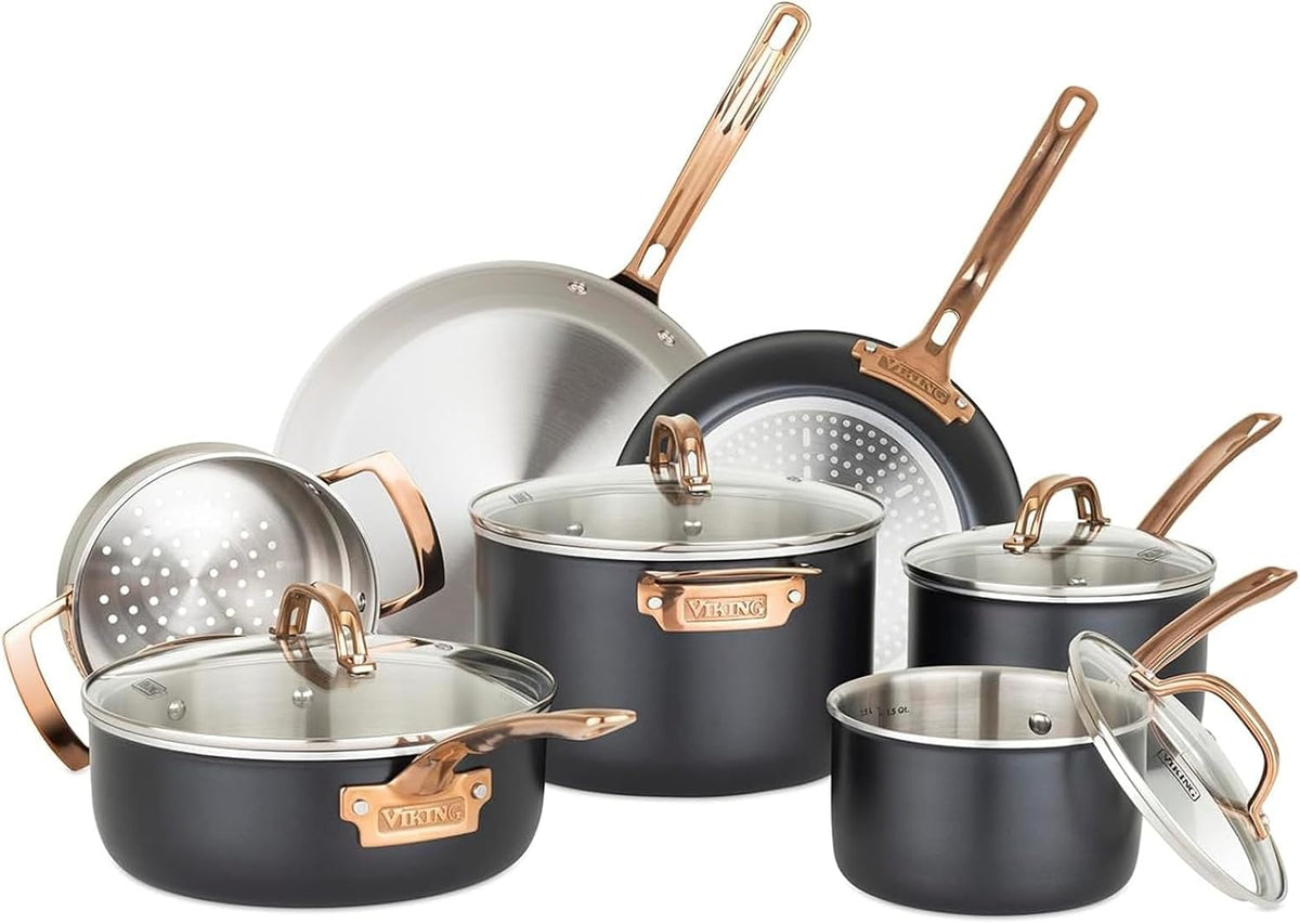 11 piece 3-Ply Black Copper Cookware Set with Glass Lids H52013