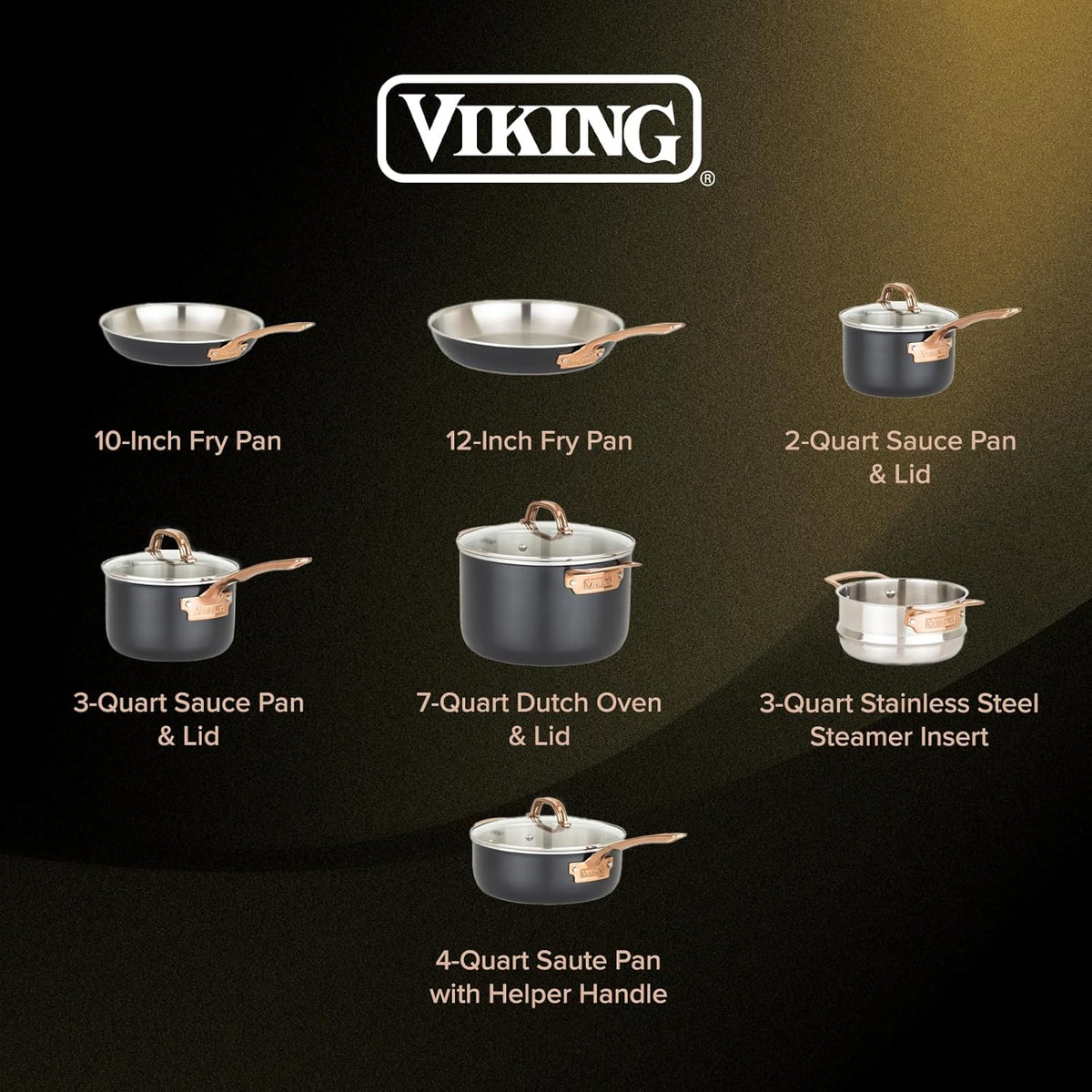 11 piece 3-Ply Black Copper Cookware Set with Glass Lids H52013