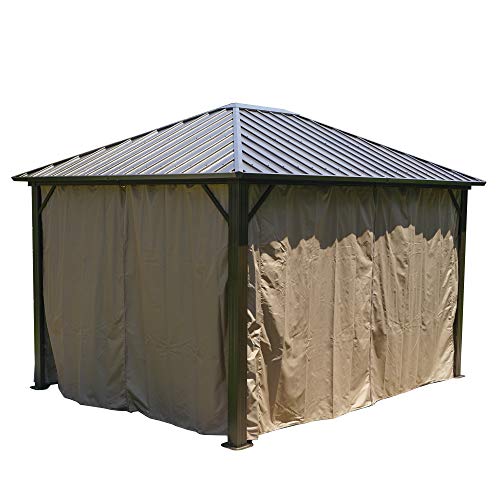 10'x12' Hardtop Metal Gazebo with Sidewalls Curtains D6561