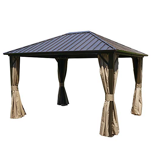 10'x12' Hardtop Metal Gazebo with Sidewalls Curtains D6561