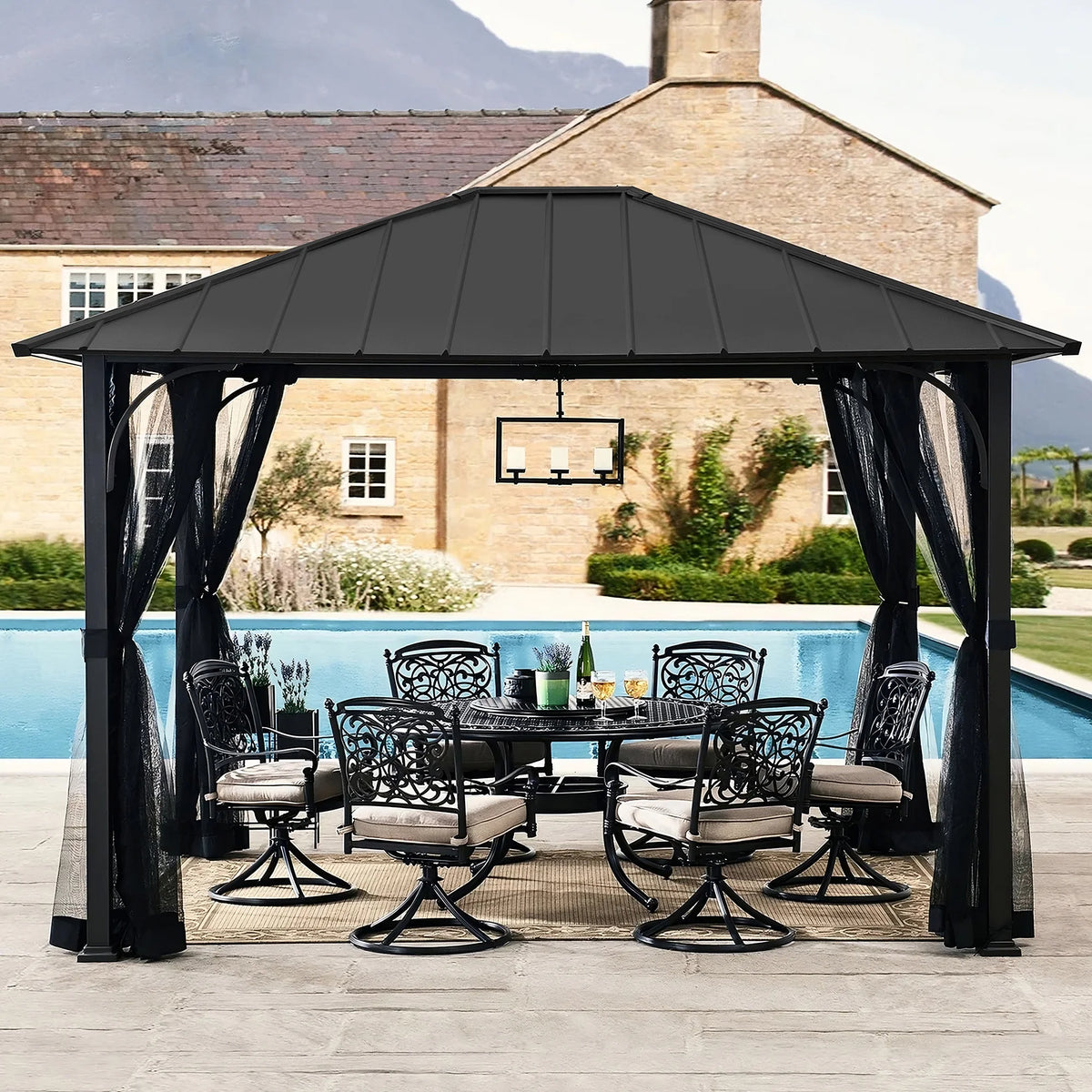 11 x 13 Foot Screened Gazebo Canopy Pergola Tent N684075