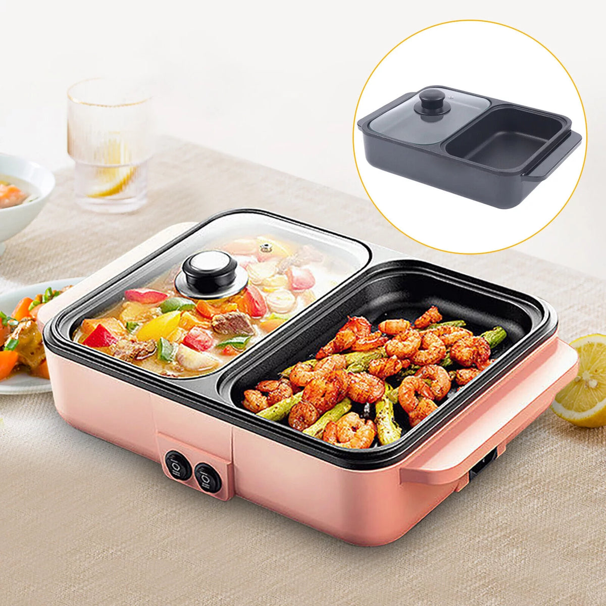 1200W 2-IN-1 Electric Hot Pot and Grill V1889